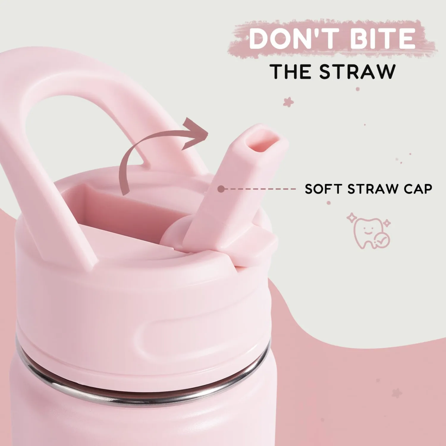 Fijinhom 12oz Kids Water Bottle for School, Toddler Bottles with Straws, Stainless Steel Vacuum Insulated Water Bottle for Boys&Girls, Leak-Proof, BPA-Free, Pink