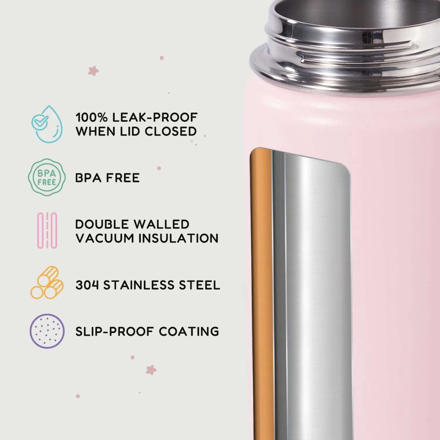 Fijinhom 12oz Kids Water Bottle for School, Toddler Bottles with Straws, Stainless Steel Vacuum Insulated Water Bottle for Boys&Girls, Leak-Proof, BPA-Free, Pink