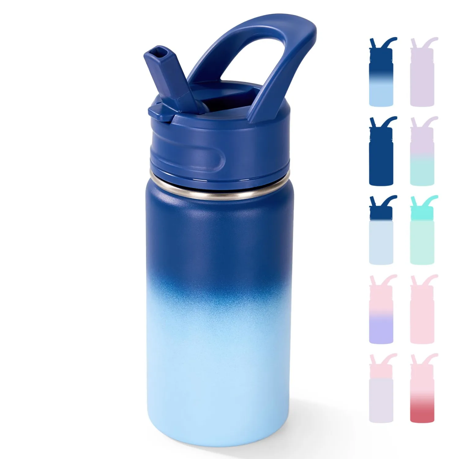 Fijinhom 12oz Water Bottle for School, Water Bottles with Straws, Insulated Water Bottles, Stainless Steel Vacuum Insulated Bottle, Leak-Proof, BPA-Free, Ocean