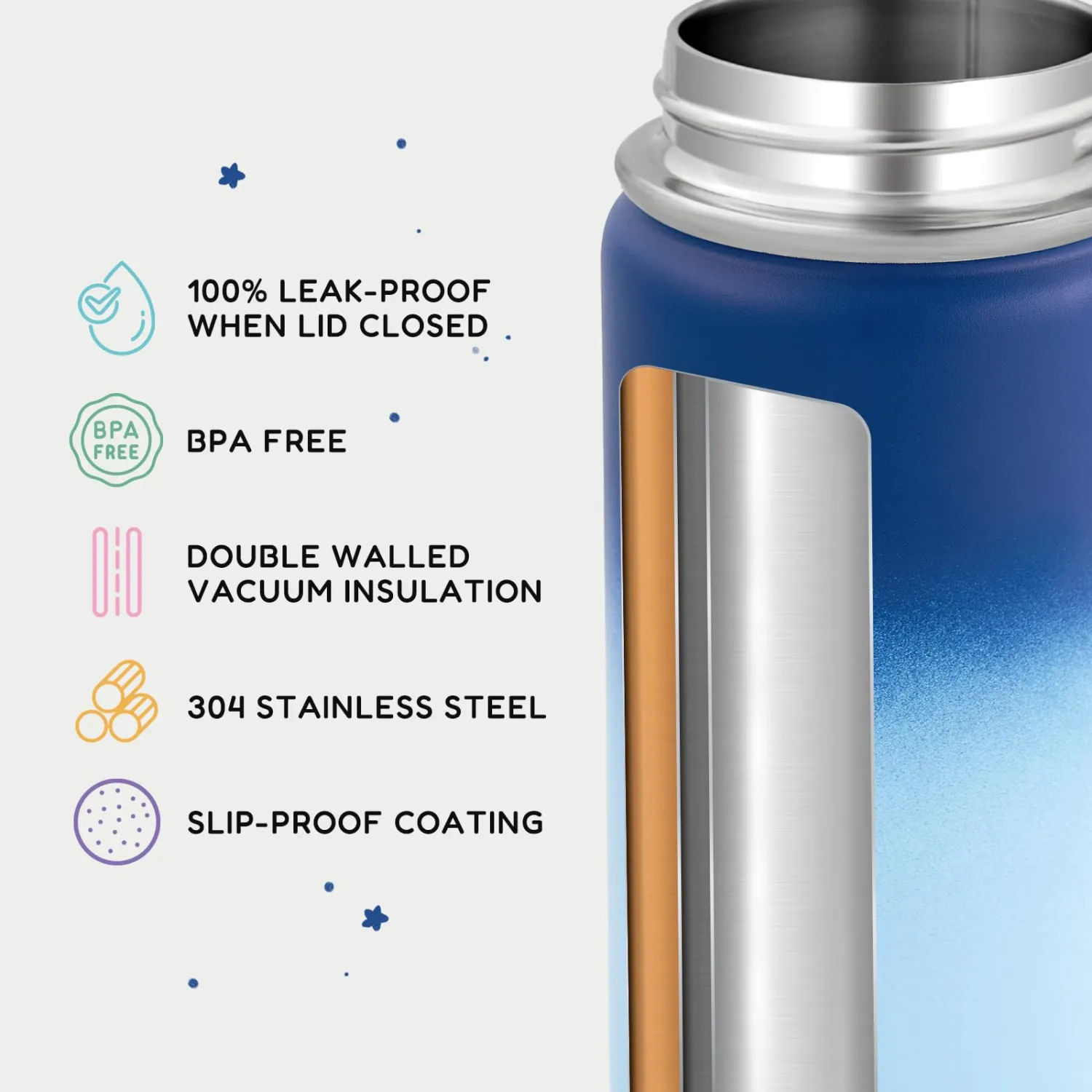Fijinhom 12oz Water Bottle for School, Water Bottles with Straws, Insulated Water Bottles, Stainless Steel Vacuum Insulated Bottle, Leak-Proof, BPA-Free, Ocean