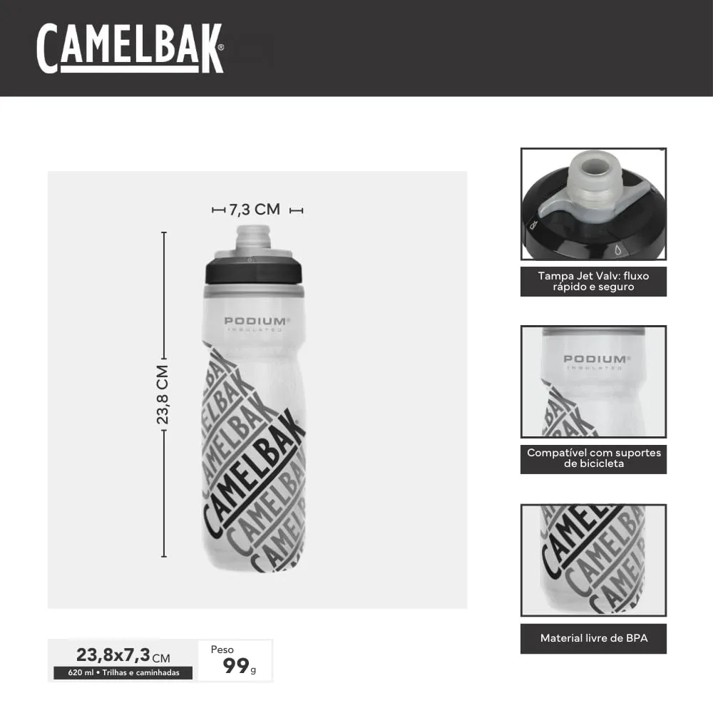 CamelBak Podium Chill Insulated Bike Squeeze Water Bottle, Cold Retention for Cycling, 21oz, Race Edition