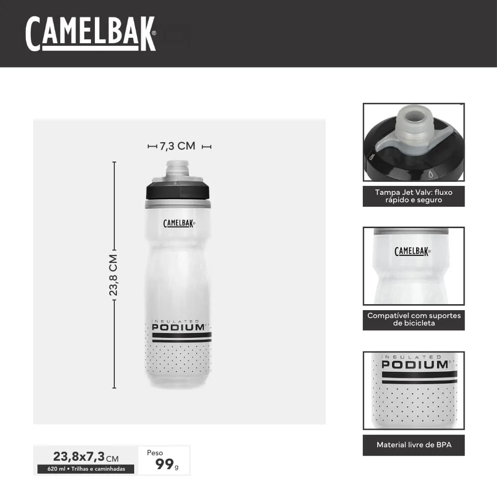 CamelBak Podium Chill Insulated Bike Squeeze Water Bottle, Cold Retention for Cycling, 21oz, White/Black