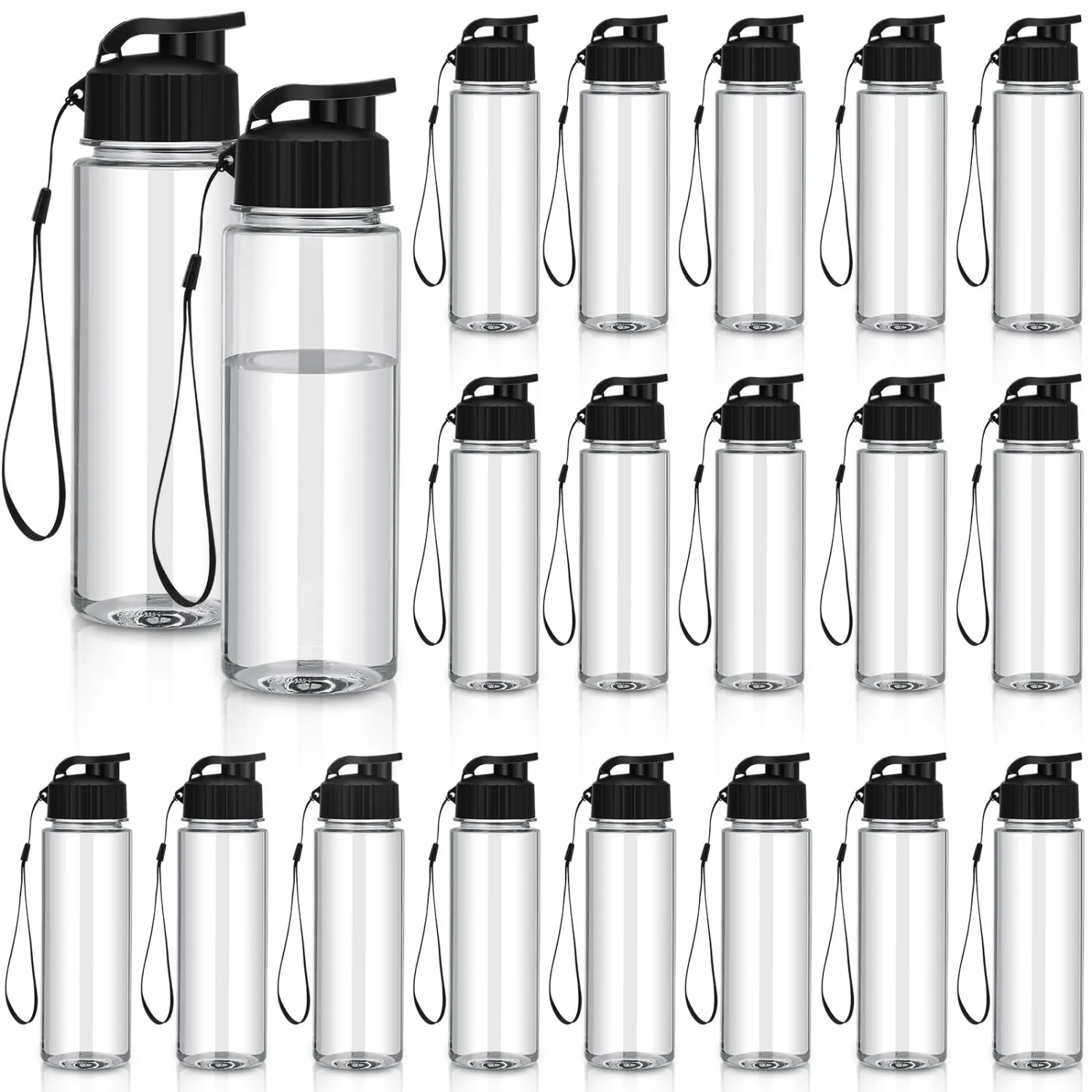 Mifoci 20 Pieces Water Bottle Bulk 17 oz Plastic Water Bottles Bulk Gym Sports Adults Reusable Large Bottles with Leak Proof Flip Top for Party Outdoor (Black)