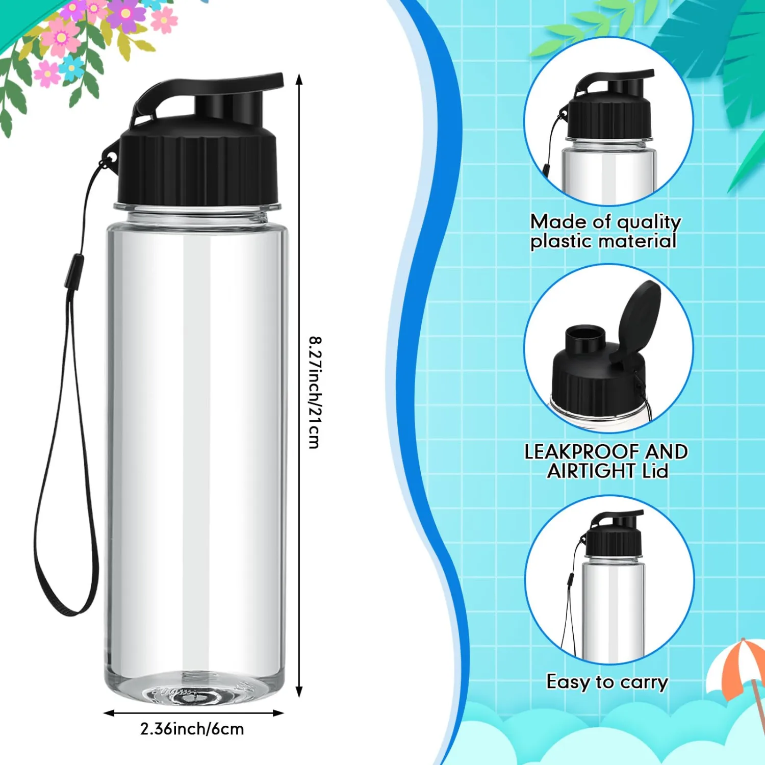 Mifoci 20 Pieces Water Bottle Bulk 17 oz Plastic Water Bottles Bulk Gym Sports Adults Reusable Large Bottles with Leak Proof Flip Top for Party Outdoor (Black)