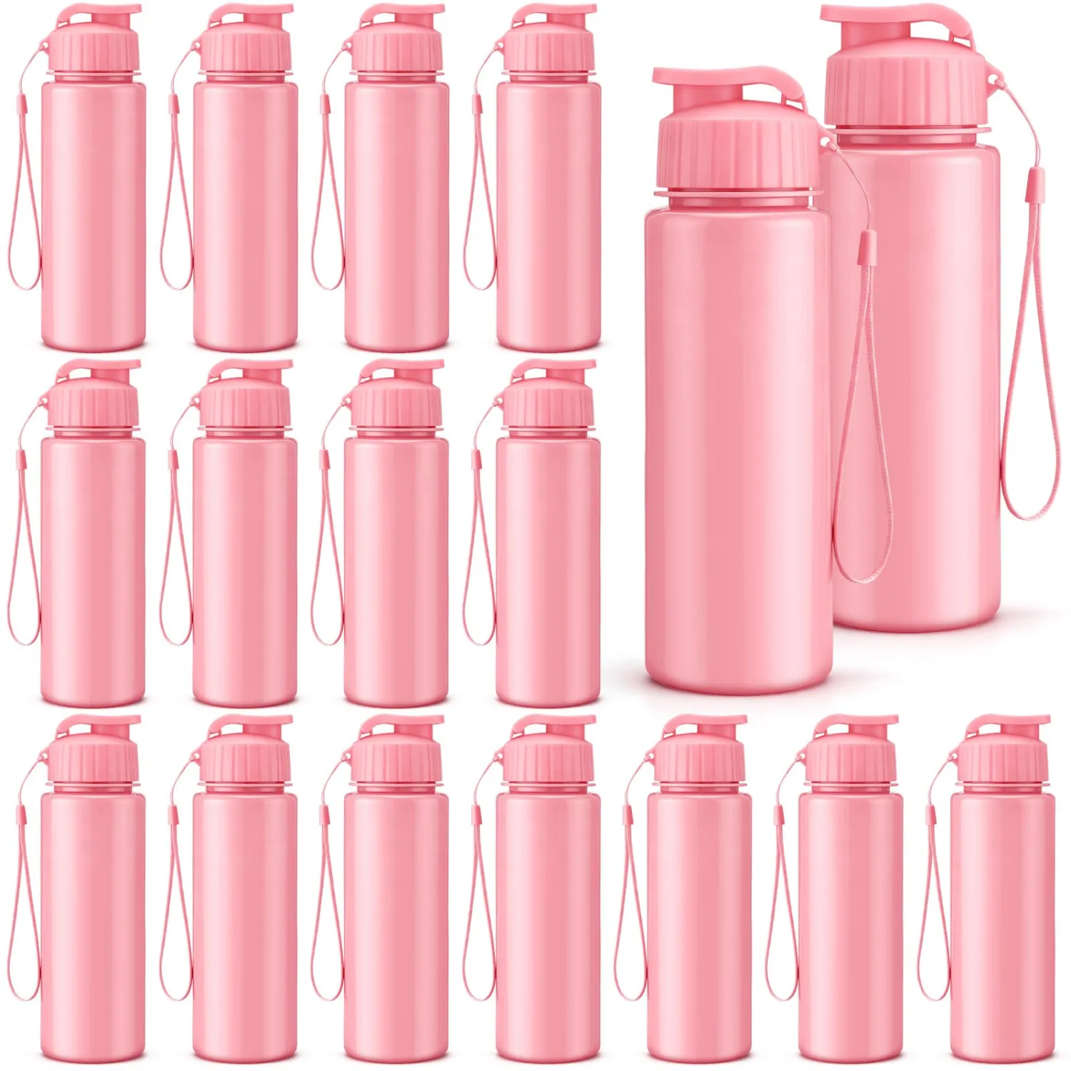 Mifoci 20 Pieces Water Bottle Bulk 17 oz Plastic Water Bottles Bulk Gym Sports Adults Reusable Large Bottles with Leak Proof Flip Top for Party Outdoor (Solid Pink)