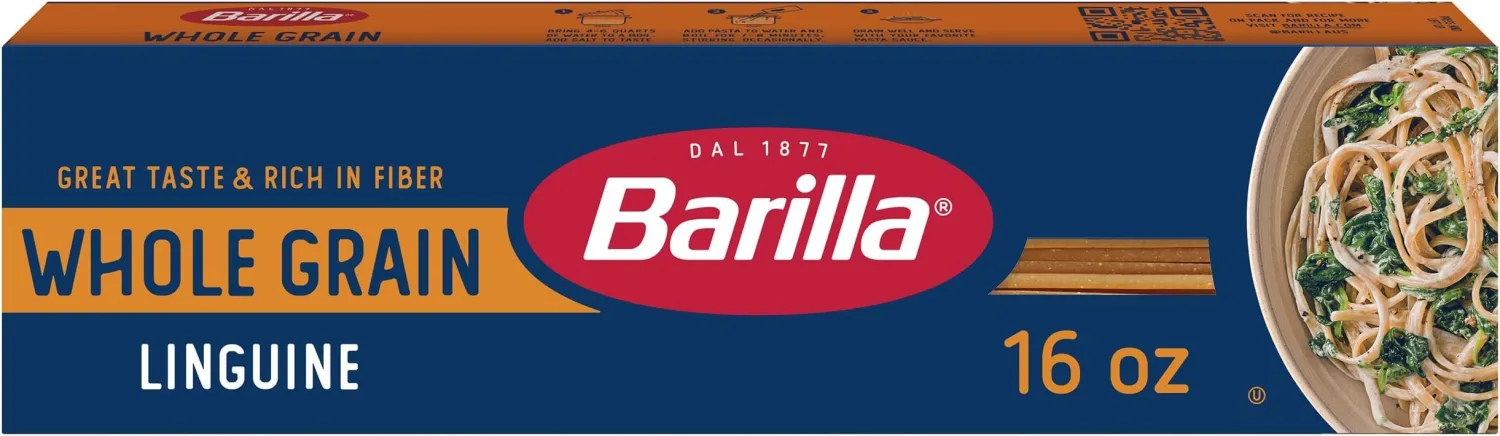 Barilla Whole Grain Linguine Pasta, 16 oz. Box - Non-GMO Pasta Made With 100% Whole Grain Durum Wheat - Great Source of Fiber (Pack of 5)