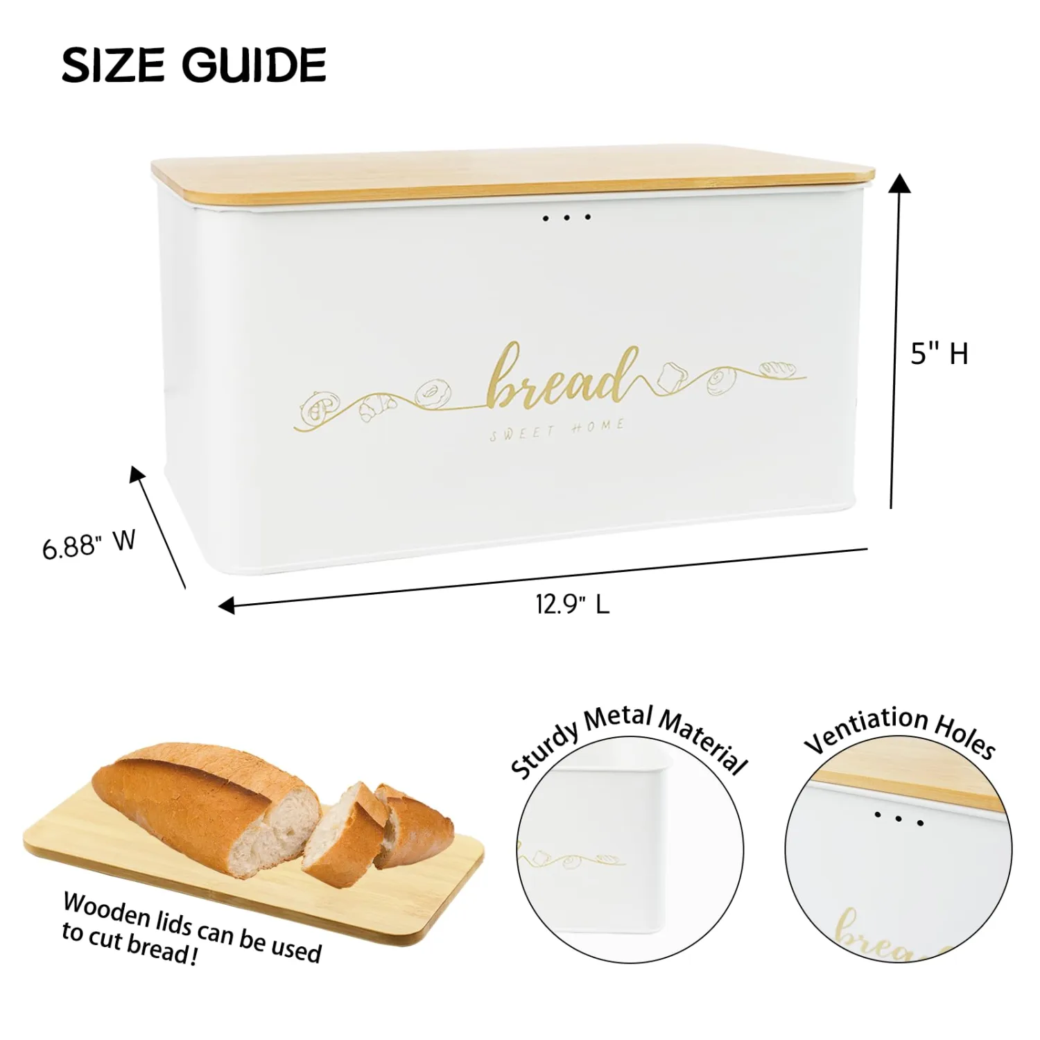 Bread Box with Bamboo Cutting Board Lid, Metal Bread Box for Kitchen Counter, Small Bread Storage Container, Cream Bread bin for Kitchen Countertop