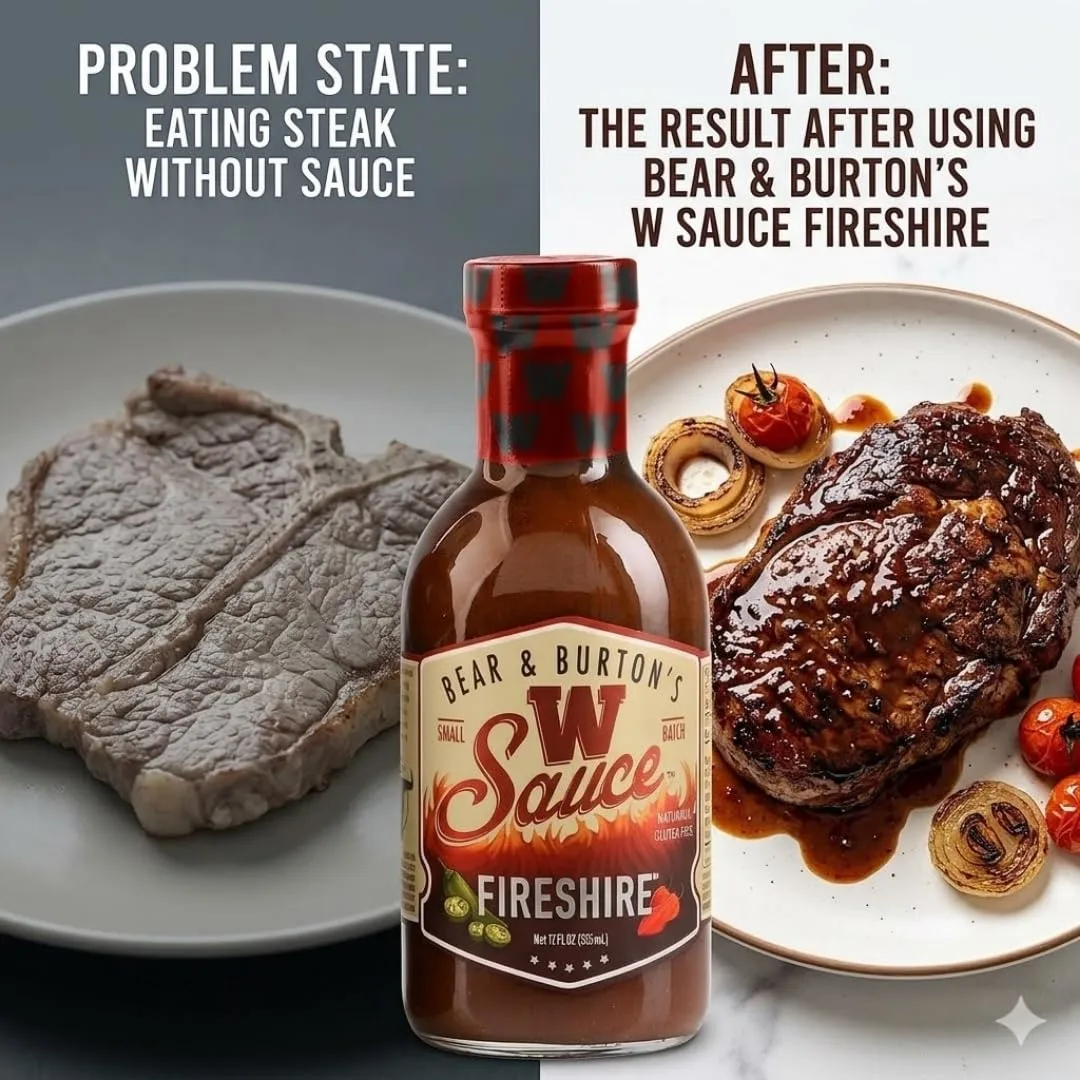 Bear & Burton's The W Sauce Fireshire Sauce – 12 oz Bottles – Worcestershire Style – Worshestire Flavor – Worcester Alternative Original