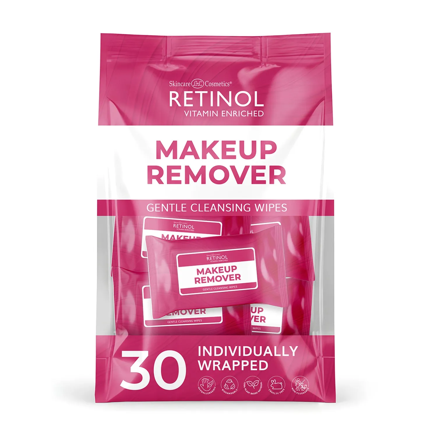 LIVAURA Retinol Makeup Remover Face Wipes - Individually Wrapped, 30 Count | Individually wrapped micellar wipes that remove makeup, dirt and oil from sensitive skin - travel-size daily wipes, women