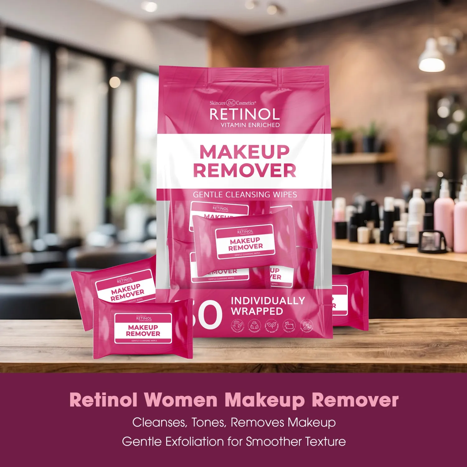 LIVAURA Retinol Makeup Remover Face Wipes - Individually Wrapped, 30 Count | Individually wrapped micellar wipes that remove makeup, dirt and oil from sensitive skin - travel-size daily wipes, women