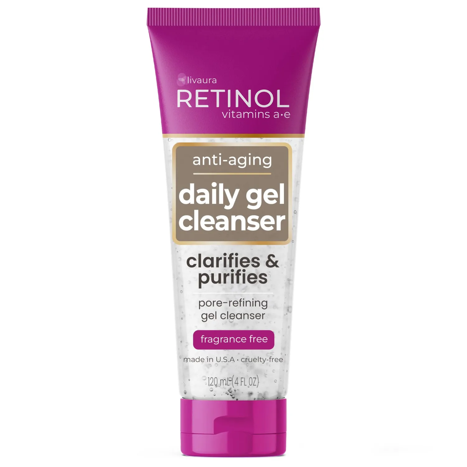 Retinol LIVAURA Face Wash for Women - Facial Cleanser, Gentle Gel, 4 oz | Hydrating gel cleanser that gently removes dirt, oil and makeup from dry, oily or sensitive skin - daily anti-aging wash