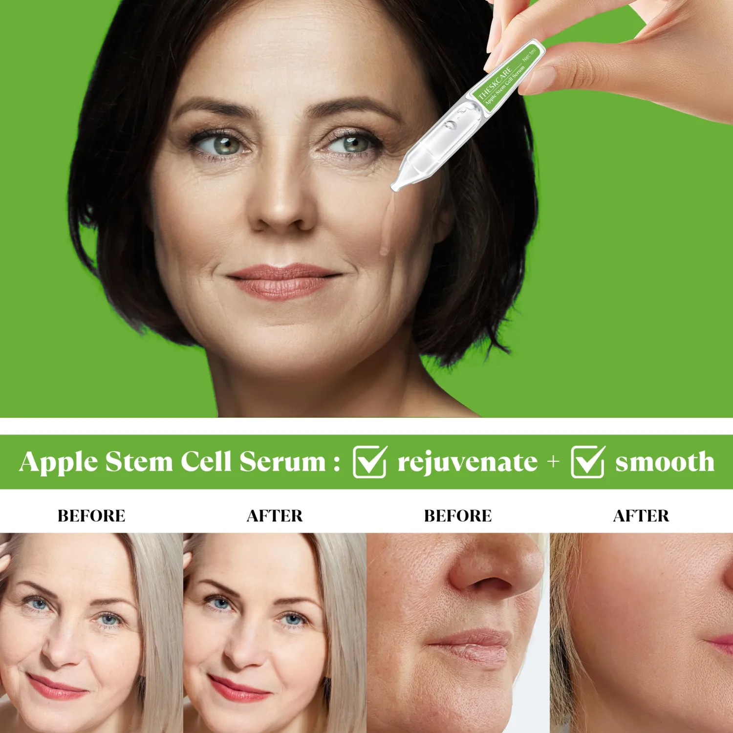 THESKCARE Anti Aging Apple Stem Cell Serum Ampoule for Face with Collagen,Hyaluronic Acid & Niacinamide,Rejuvenating Facial Serum for Fine Lines & Wrinkles,Plumping& Hydrating,30 Ampoules