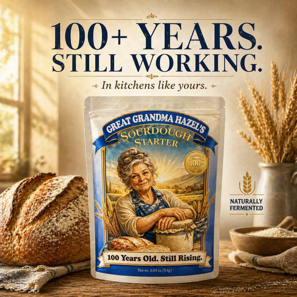 Great Grandma Hazel’s Sourdough Starter Culture – Dehydrated Wild Yeast Bread Starter for Homemade Artisan Sourdough Baking, Live Active Cultures, Unbleached Flour, Reusable Baking Culture