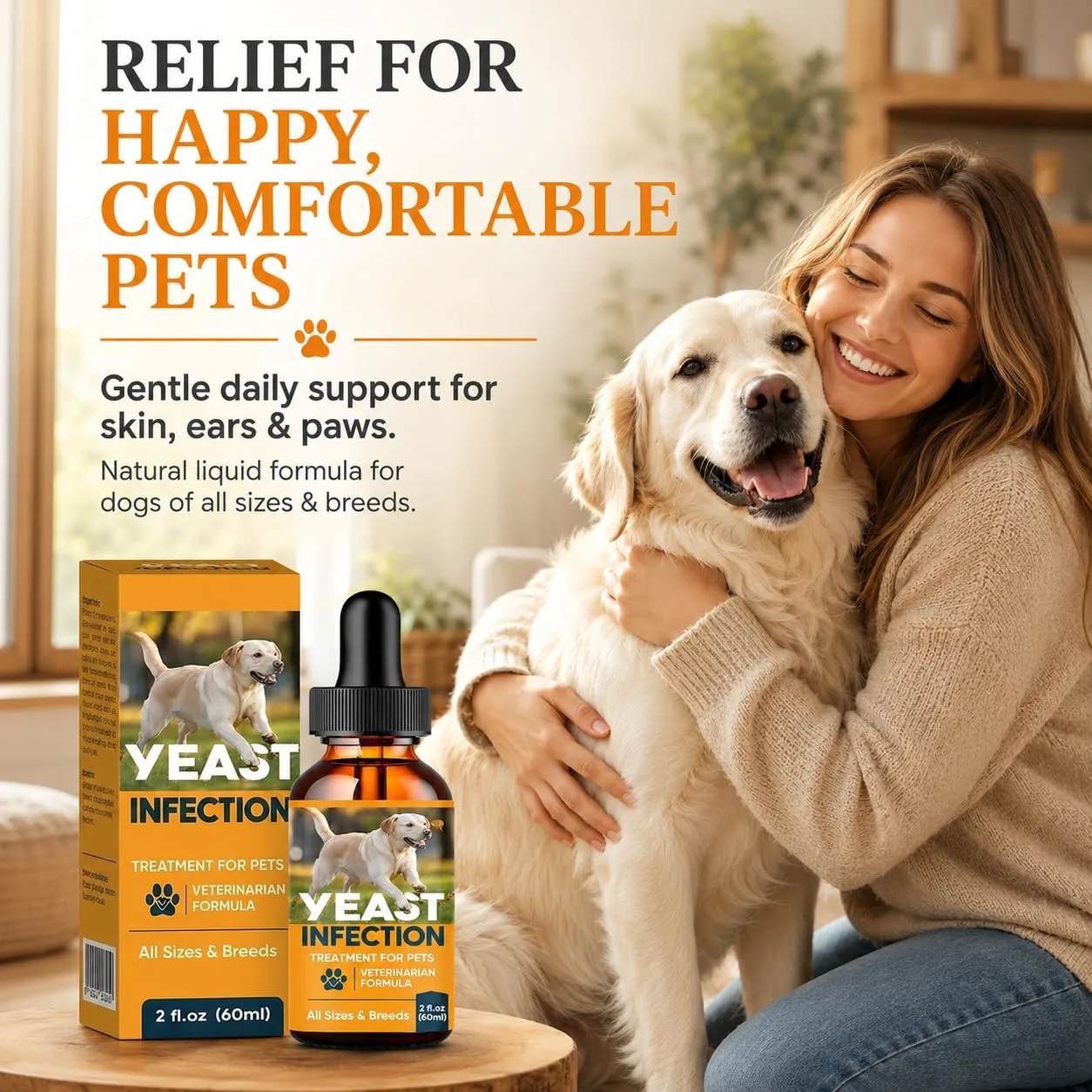 Yeast Infection Treatment for Dogs, Fast Soothing for Skin & Ear | Natural Herbal Care, Relieves Itchy Skin, Paw Licking & Irritation, for Skin Odor & Seasonal Discomfort, All Breeds, 60 ml