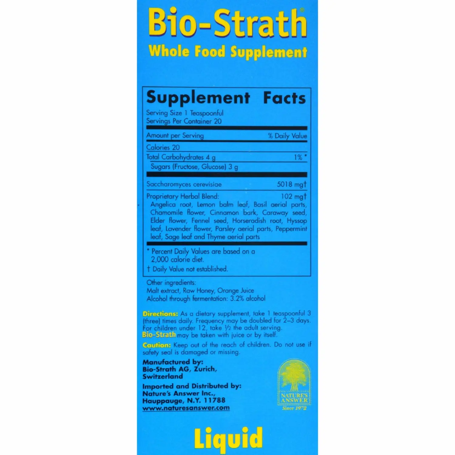 Bio-Strath Whole Food Supplement Liquid for Stress and Fatigue 3.4 oz
