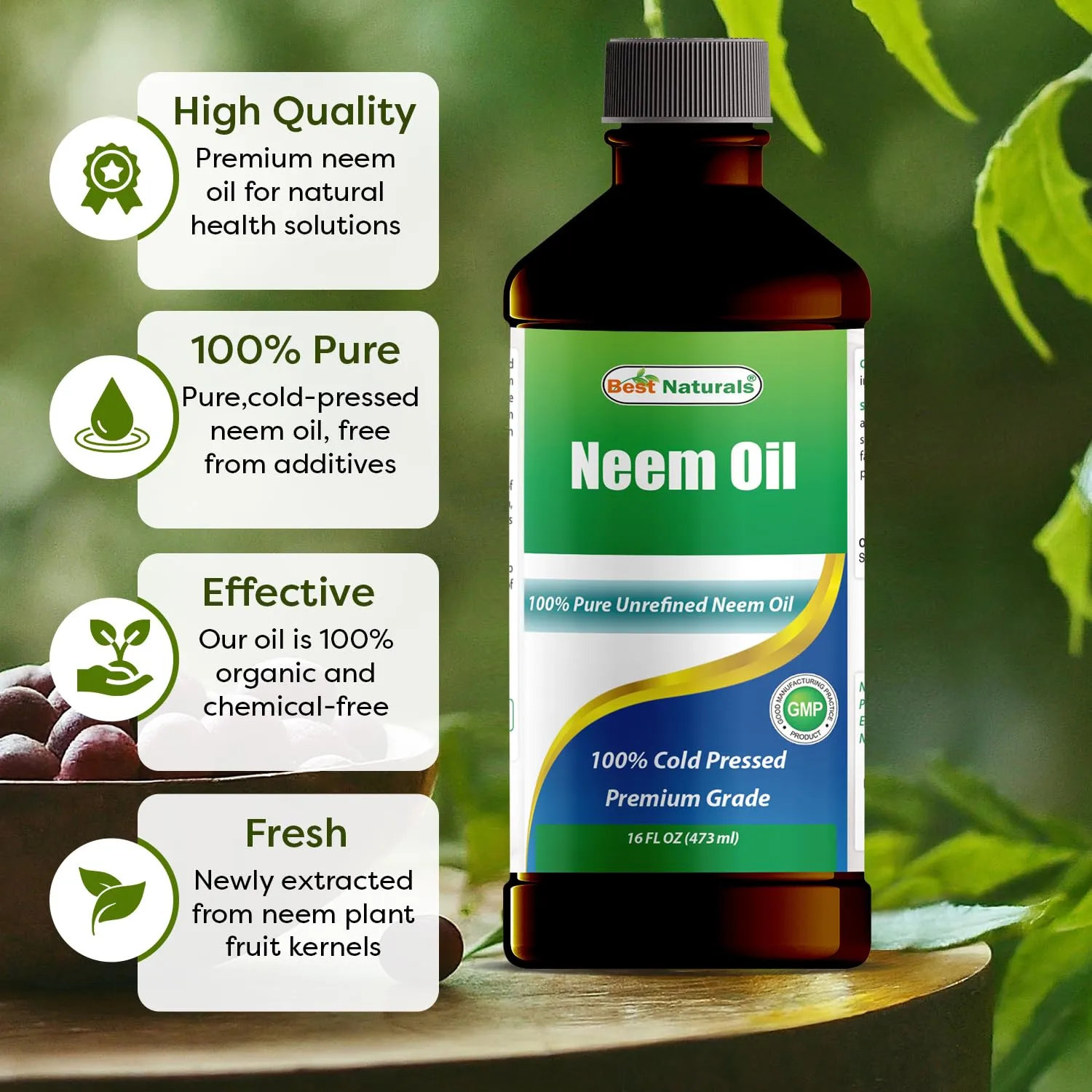Best Naturals 100% Pure Neem Oil, 100% Cold Pressed and Unrefined - 16 OZ (2 Bottles)