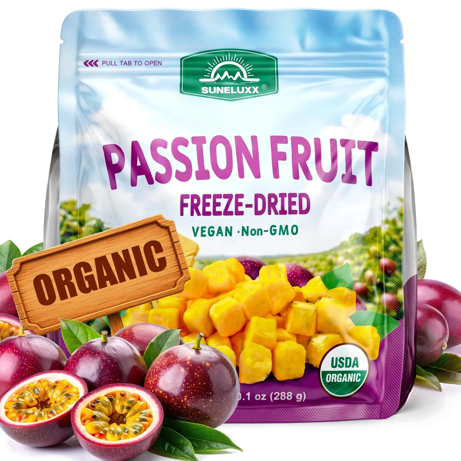Organic Freeze Dried Passion Fruit, Exotic Fruits Snacks for Yogurt Drink | Crispy No Sugar Added Dry Passionfruit Chunks, Perfect for Smoothie Tea Cake, Ice Cream, Natural Vegan No Additives (10.1oz)
