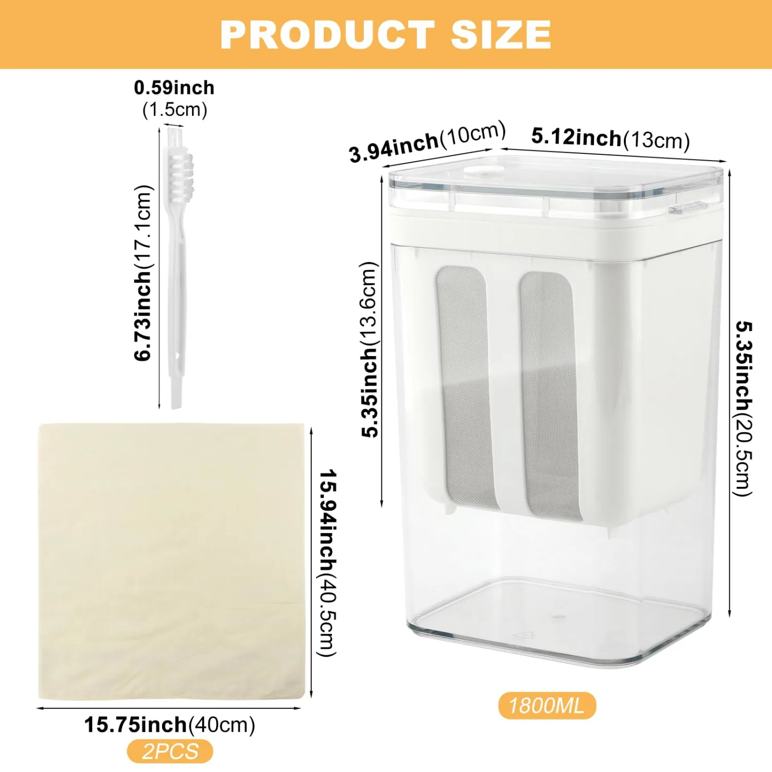 Greek Yogurt Strainer (1.90Quarts/61 Oz) Yogurt Maker & 2 Filter Cloths,1 Cleaning Brush,Ultra Fine Nylon Mesh Strainer & Pressure Filtration,for Making Thick Greek-Yogurts