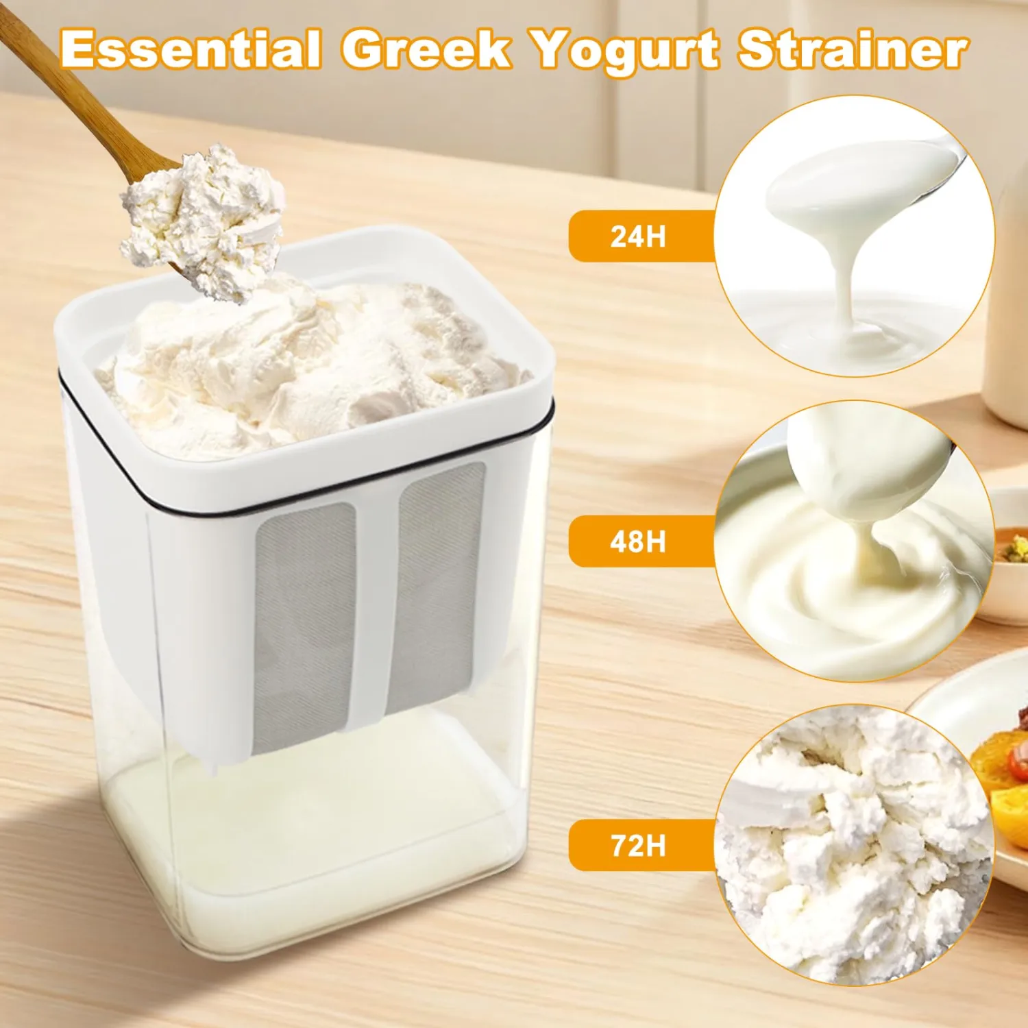 Greek Yogurt Strainer (1.90Quarts/61 Oz) Yogurt Maker & 2 Filter Cloths,1 Cleaning Brush,Ultra Fine Nylon Mesh Strainer & Pressure Filtration,for Making Thick Greek-Yogurts