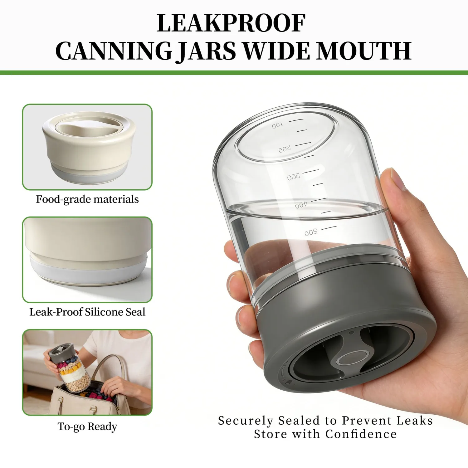 Glass Overnight Oats Containers with Lids - 2 Pack Airtight Food Storage Containers with Twist Lock, Coffee Canister, Leakproof Canning jars Wide Mouth for Chia Pudding & Yogurt, Tea