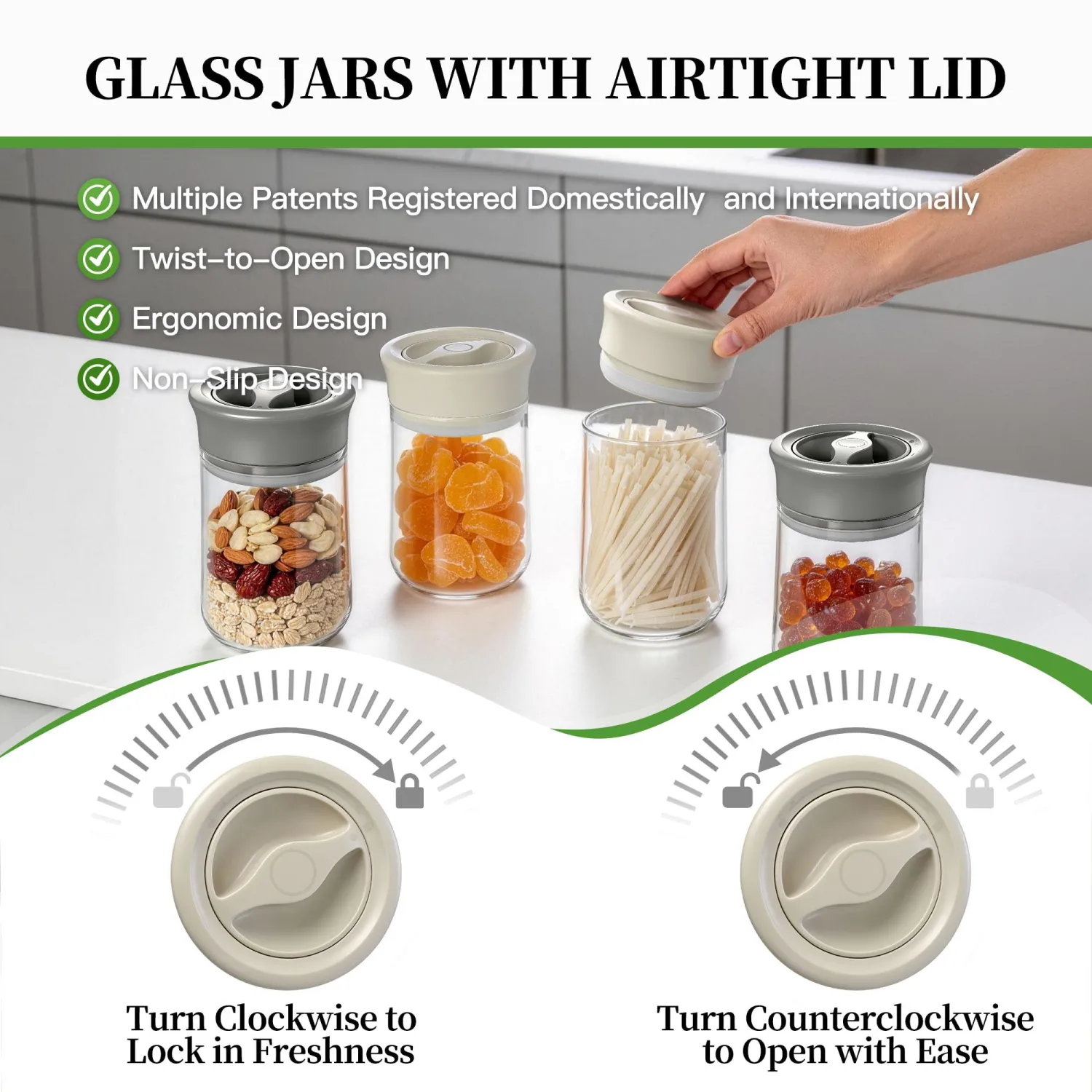 Glass Overnight Oats Containers with Lids - 2 Pack Airtight Food Storage Containers with Twist Lock, Coffee Canister, Leakproof Canning jars Wide Mouth for Chia Pudding & Yogurt, Tea