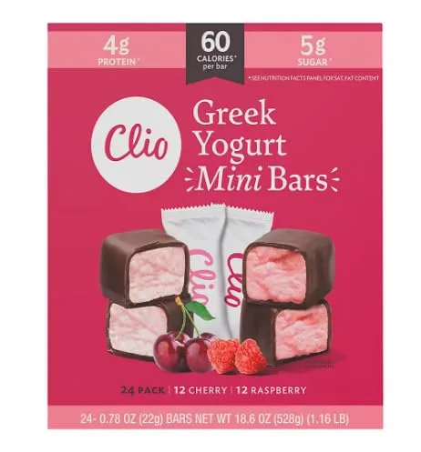 Grocerama Clio Mini Greek Yogurt Bars Variety Pack | Raspberry and Cherry | 24 ct.