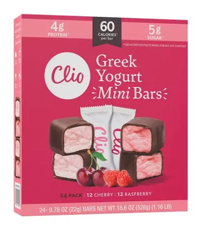 Grocerama Clio Mini Greek Yogurt Bars Variety Pack | Raspberry and Cherry | 24 ct.