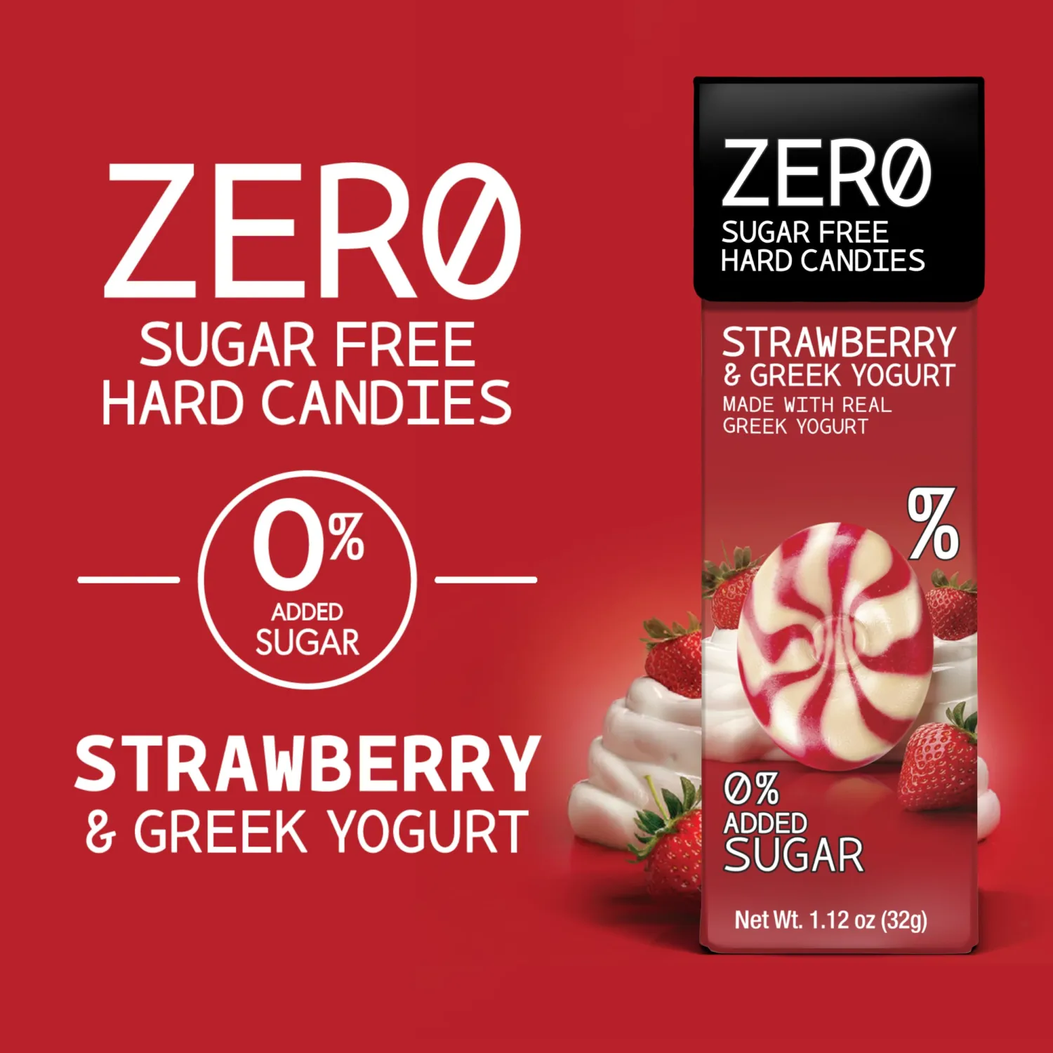 ZERO Sugar Free Hard Candies, Strawberry & Greek Yogurt, Made with REAL Greek Yogurt (Pack of 12)