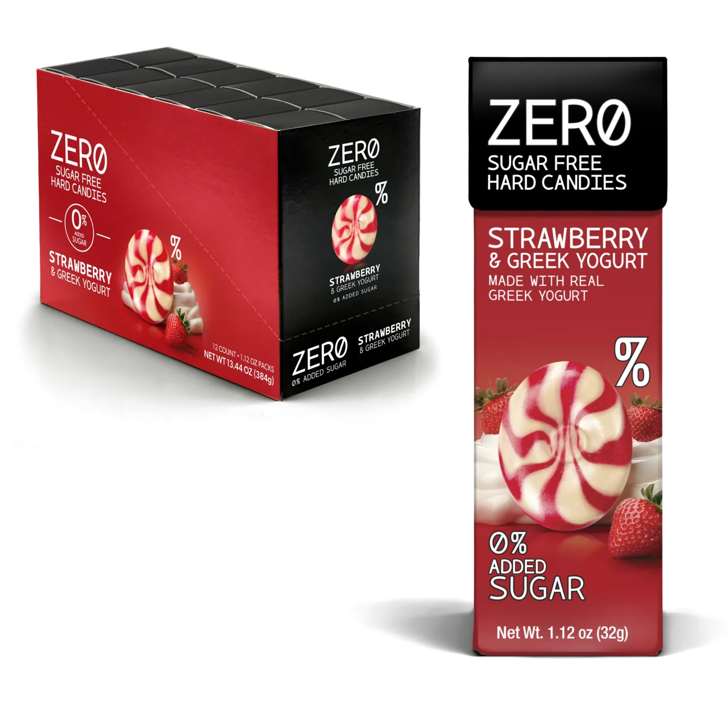 ZERO Sugar Free Hard Candies, Strawberry & Greek Yogurt, Made with REAL Greek Yogurt (Pack of 12)