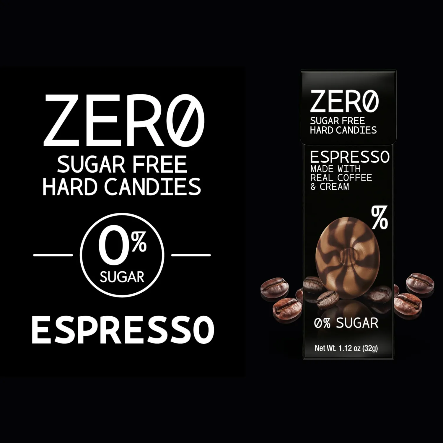 ZERO Sugar Free Hard Candies, Espresso, Made with REAL Coffee & Cream (Pack of 12)