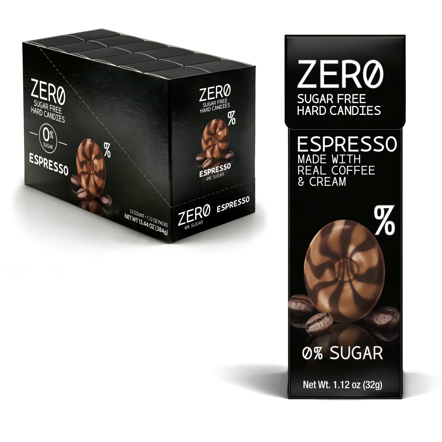 ZERO Sugar Free Hard Candies, Espresso, Made with REAL Coffee & Cream (Pack of 12)