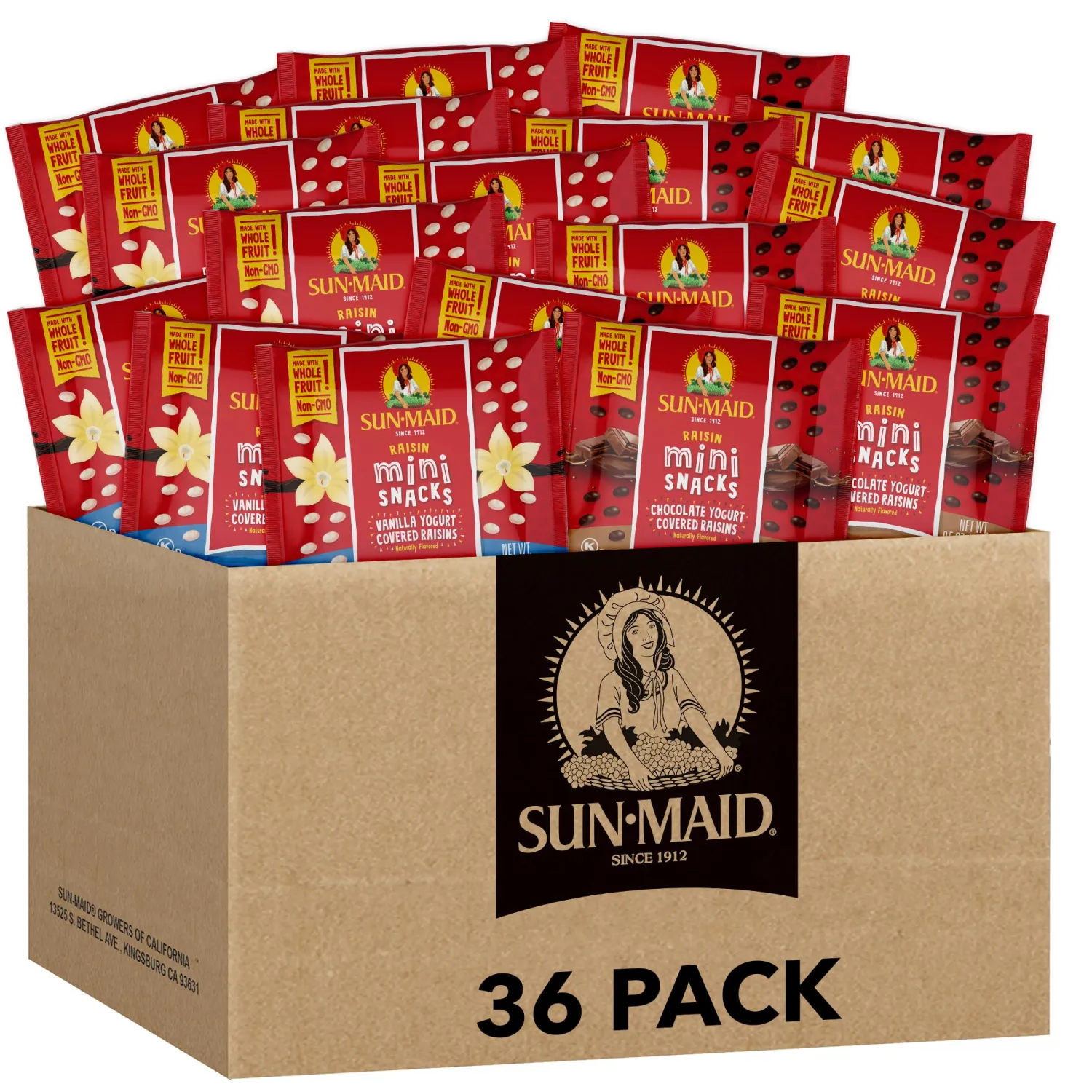 Sun-Maid Vanilla & Chocolate Yogurt Coated Raisins Variety Packets - 0.5 oz Mini Snack-Size Bag - Yogurt Covered Dried Fruit Snacks (Amazon Exclusive) (Pack of 72)