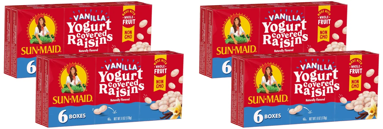 Sun-Maid Vanilla Yogurt Coated Raisins - (24 Pack) 1 oz Snack-Size Box - Yogurt Covered Dried Fruit for Lunches and Back To School Snacks