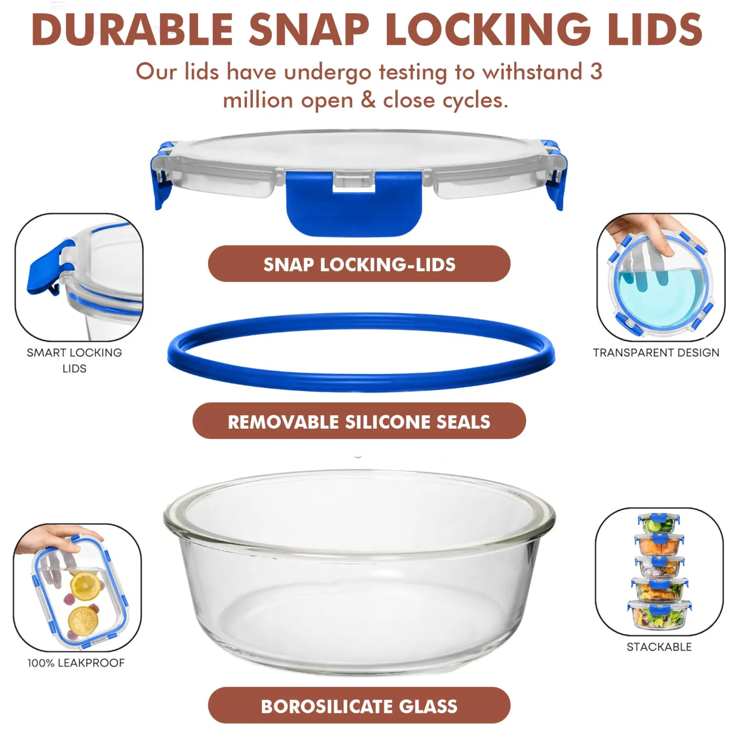 Razab 30 PC Glass Food Storage Containers with Lids - Reusable Glass Meal Prep Containers for Lunch and Leftovers - Airtight & Leakproof Snap Locking Lids - Oven, Freezer, Microwave, Dishwasher Safe