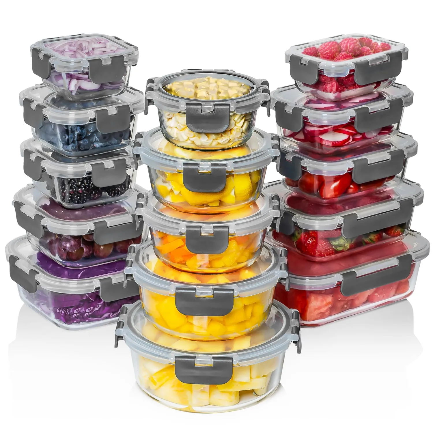 Razab 30 PC Glass Food Storage Containers with Lids - Reusable Glass Meal Prep Containers for Lunch and Leftovers - Airtight & Leakproof Snap Locking Lids - Oven, Freezer, Microwave & Dishwasher Safe