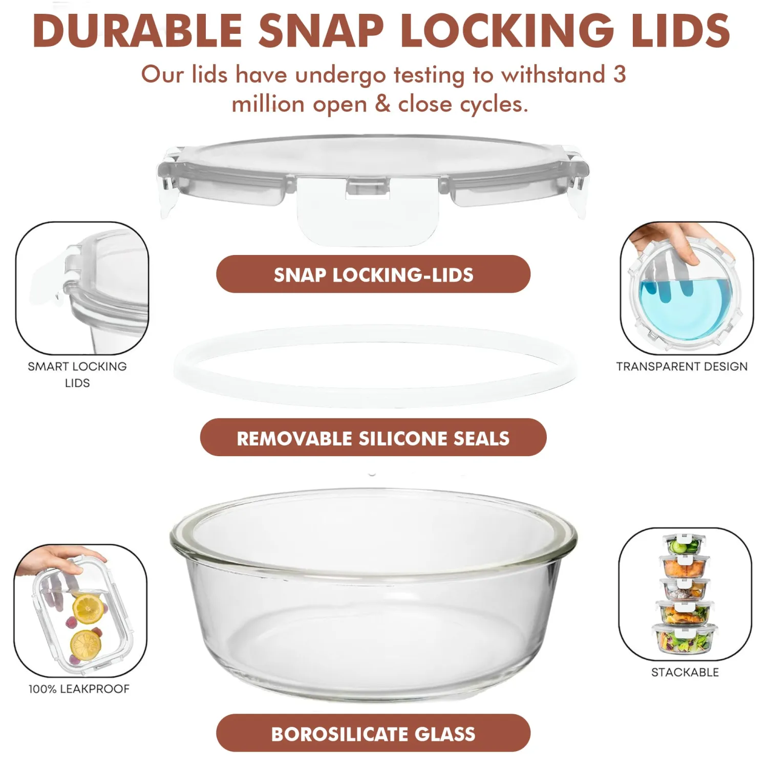 Razab 30 PC Glass Food Storage Containers with Lids - Reusable Glass Meal Prep Containers for Lunch and Leftovers - Airtight & Leakproof Snap Locking Lids - Oven, Freezer, Microwave, Dishwasher Safe