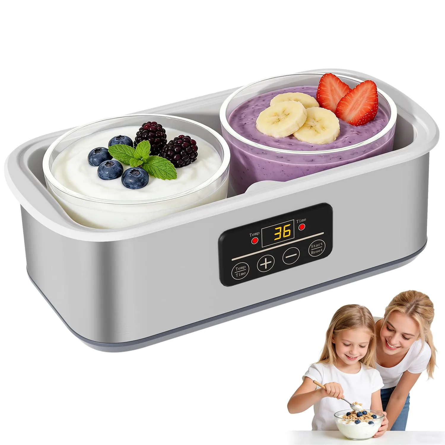 Yogurt Maker with Adjustable Time and Temp Control, Yogurt Maker Machine with Automatic Shut-Off & Constant Temper for Homemade Probiotic, Greek Yogurt, BPA-Free