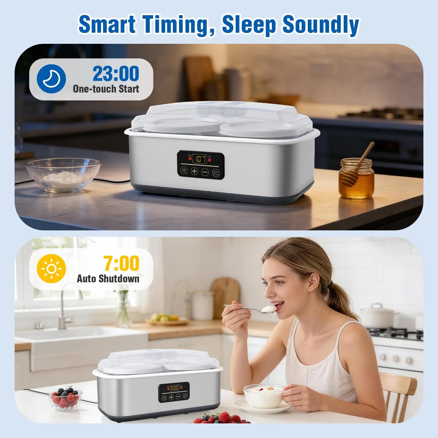 Yogurt Maker with Adjustable Time and Temp Control, Yogurt Maker Machine with Automatic Shut-Off & Constant Temper for Homemade Probiotic, Greek Yogurt, BPA-Free