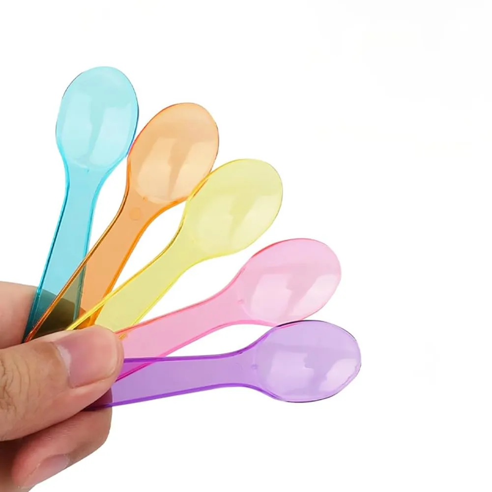 GSHLLO About 100 Pcs Small Plastic Tasting Spoons Tiny Ice Cream Sample Spoons Little Dessert Spoon Mini Cake Spoon for Yogurt Pudding