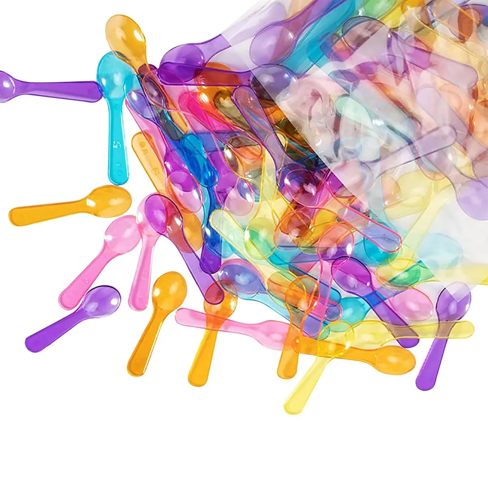 GSHLLO About 100 Pcs Small Plastic Tasting Spoons Tiny Ice Cream Sample Spoons Little Dessert Spoon Mini Cake Spoon for Yogurt Pudding