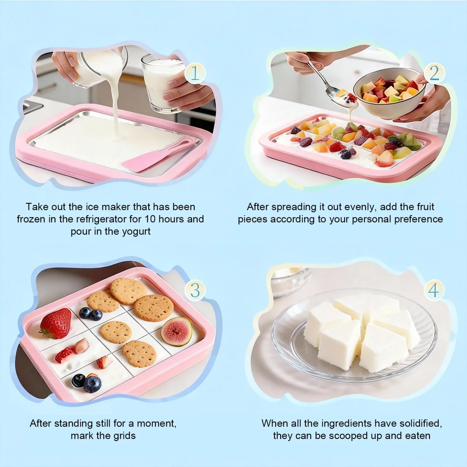 Rolled Ice Cream Maker Kit, DIY Ice Cream Roll Tray with 2 Scrapers, No Electricity Required, Stainless Steel Freezing Plate for Rolled Ice Cream, Frozen Yogurt, Sorbet (White)