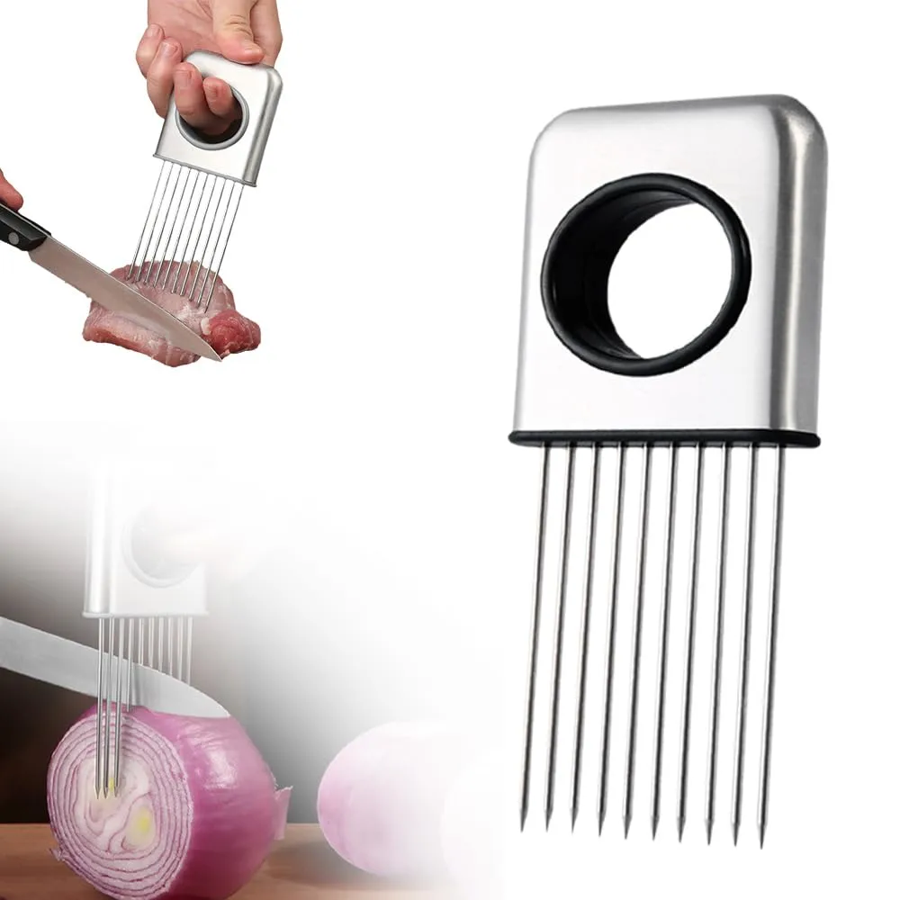 Onion Slice Holder, 2026 New Stainless Steel Onion Holder for Slicing Vegetable Slicer Cutter for Potato and Tomato, Kitchen Chopper Slicing Assistant Tool Lemon Slicer Onion Cutter (1PC)