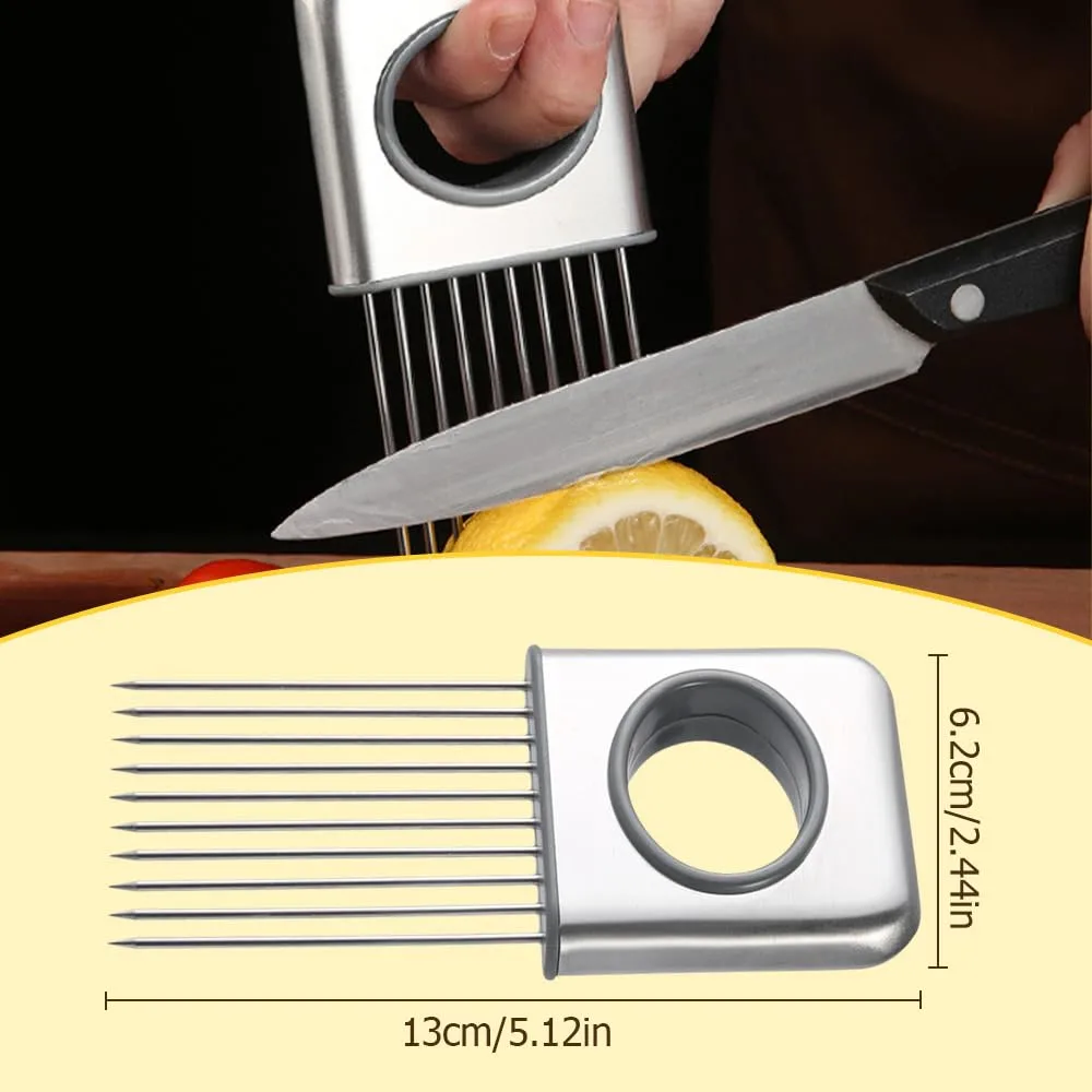 Onion Slice Holder, 2026 New Stainless Steel Onion Holder for Slicing Vegetable Slicer Cutter for Potato and Tomato, Kitchen Chopper Slicing Assistant Tool Lemon Slicer Onion Cutter (1PC)