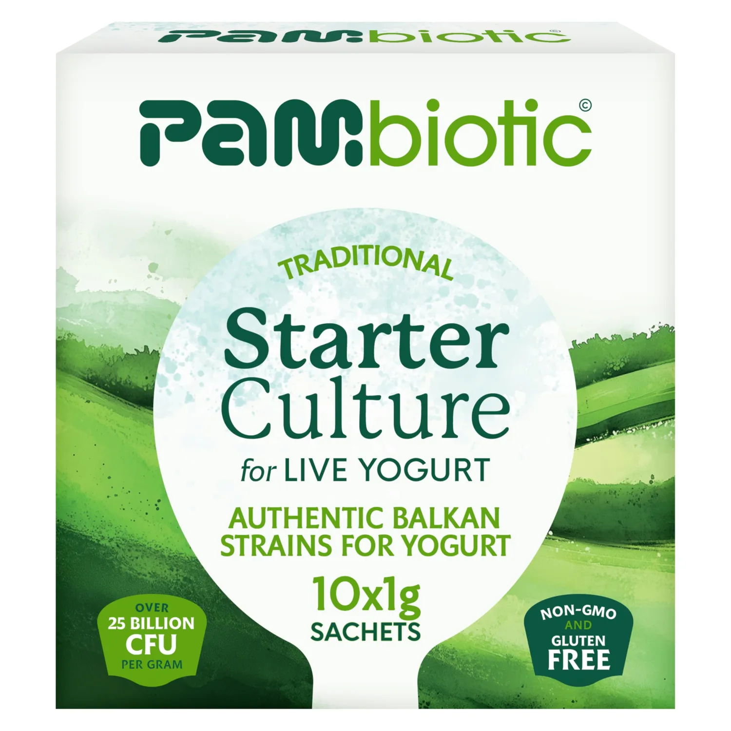 Pambiotic Yogurt Starter Culture, 10 Sachets, Makes Up to 10 Liters | Live Lactobacillus bulgaricus and Streptococcus thermophilus; over 25 billion CFU per gram, Non-GMO and gluten-free