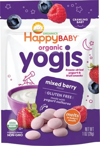 HAPPY BABY Organic Mixed Berry Yogurt Snacks, 1 OZ (Pack of 2)