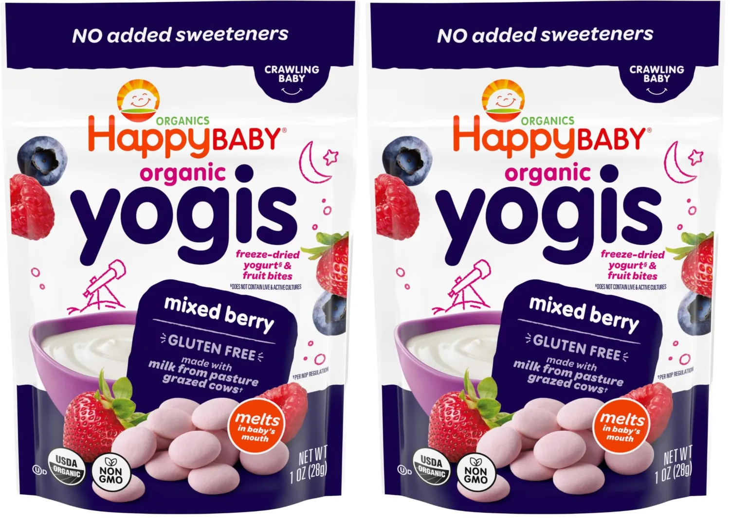 HAPPY BABY Organic Mixed Berry Yogurt Snacks, 1 OZ (Pack of 2)