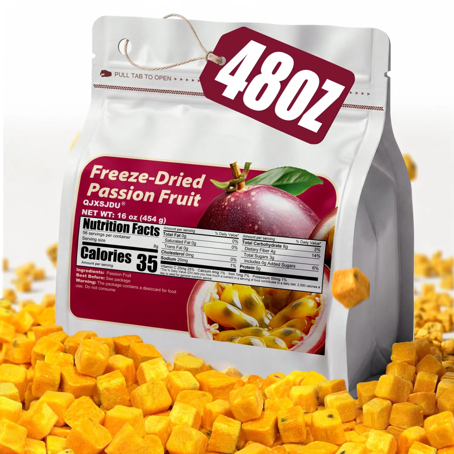 48oz Freeze Dried Passion Fruit Chunks, Bulk Sugar Free Dry Fruits Snacks | Natural No Additives Snack Ideal for Tea Smoothie Oatmeal Salad Yogurt Baking Dessert Camping Trips & Office