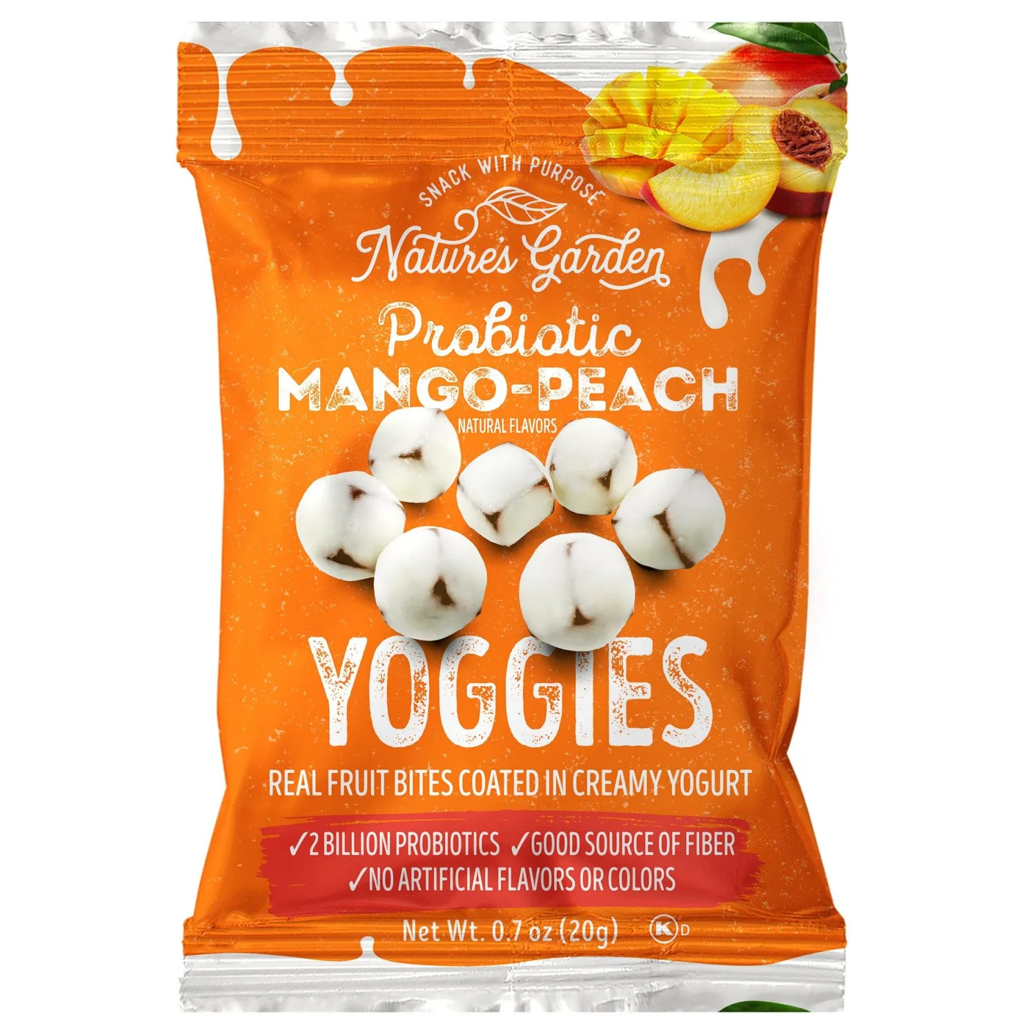 Nature Gardens Probiotic Yogurt Fruit Bites Variety Pack, Mango Peach & Lemon Berry, 30 Single Serve Snack Packs, 2 Billion Probiotics, Fiber Snack, Gluten Free, Non-GMO