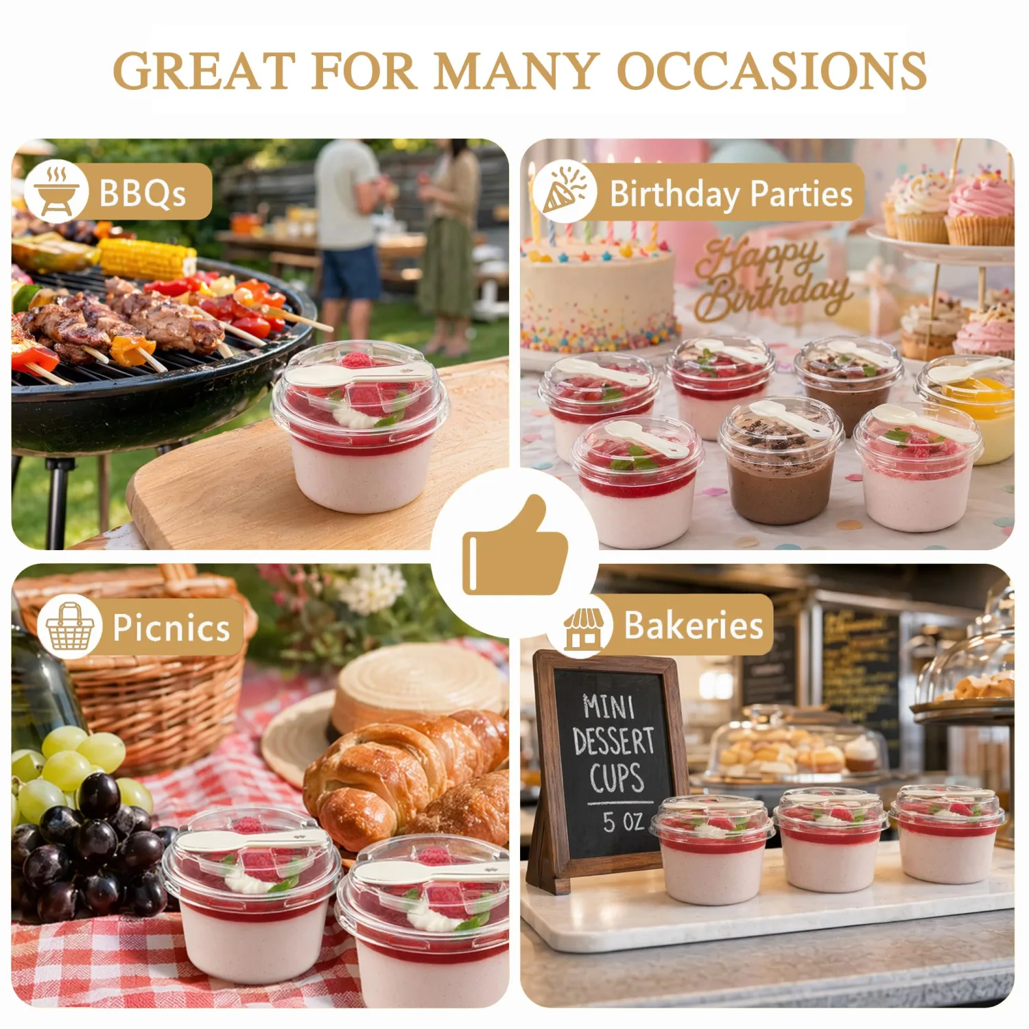 Qsqwsuye 5oz Clear PET Disposable Plastic Cups with Lids & Built-in Spoon Slot, 25 Pack Single Serve Yogurt Pudding Dessert To Go Cups