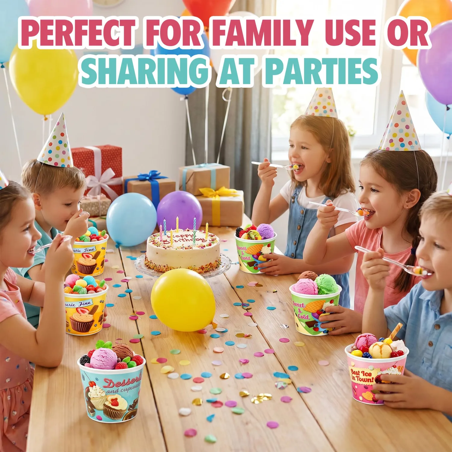 Ice Cream Bowls Set with Spoons, 8-Piece Dessert Bowl Set | Reusable Shatterproof Plastic Dessert Cups for Ice Cream, Frozen Yogurt, Snacks, Kids, Parties and Everyday Treats